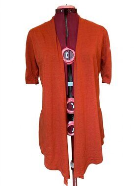 FIRST EXIT - Open Front Short Sleeve Cardigan in Burnt Orange - Medium